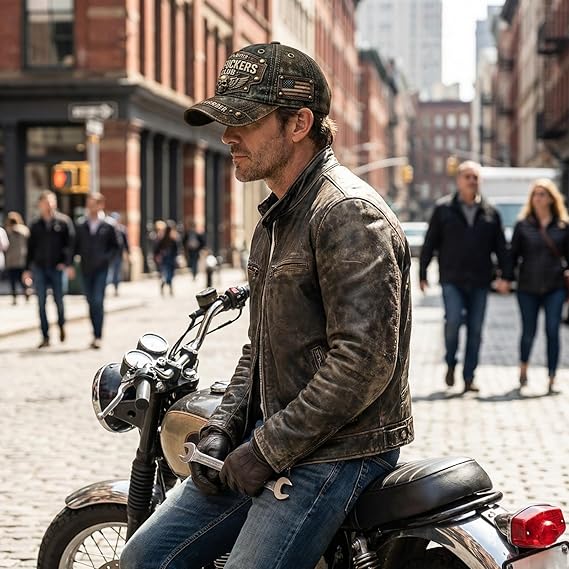 Men's distressed baseball cap with skull and angel wings print